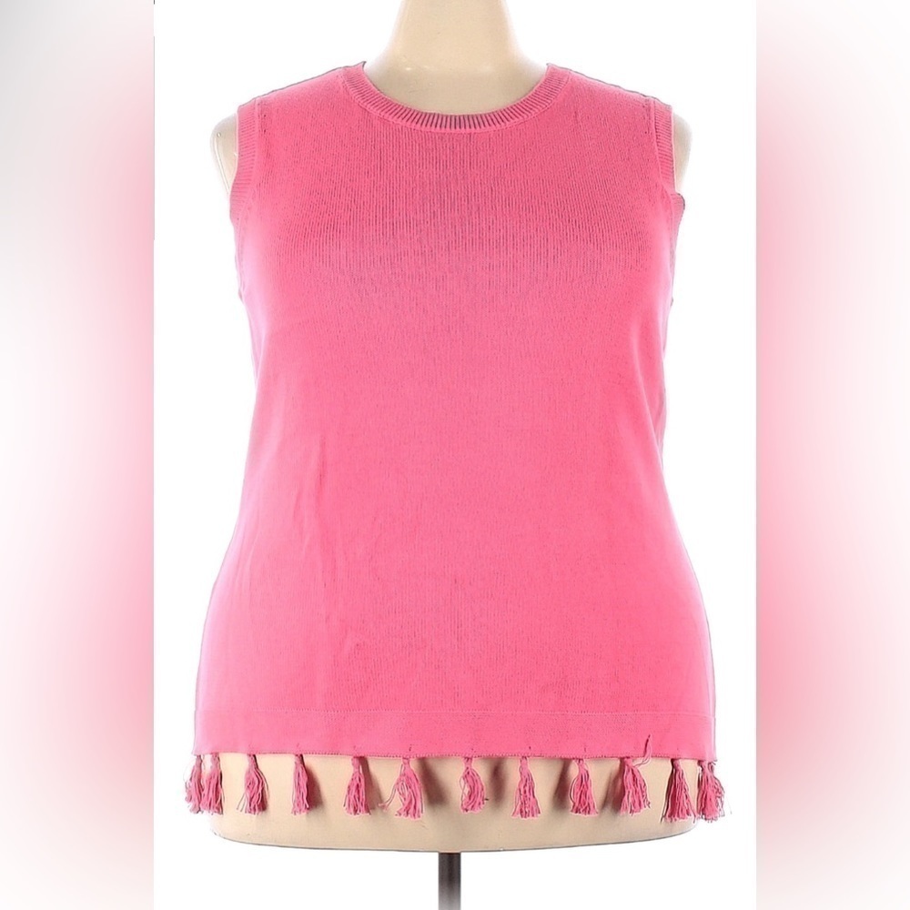Talbots - Sleeveless crew neck pullover sweater with accent tassels.
